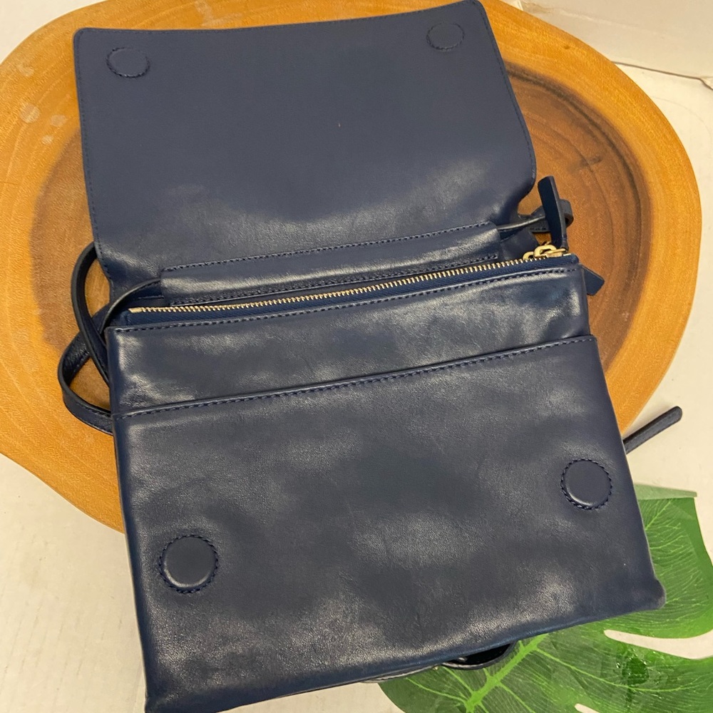 Frank and Oak Navy Blue Leather Envelope Crossbody Bag - Picture 9 of 16